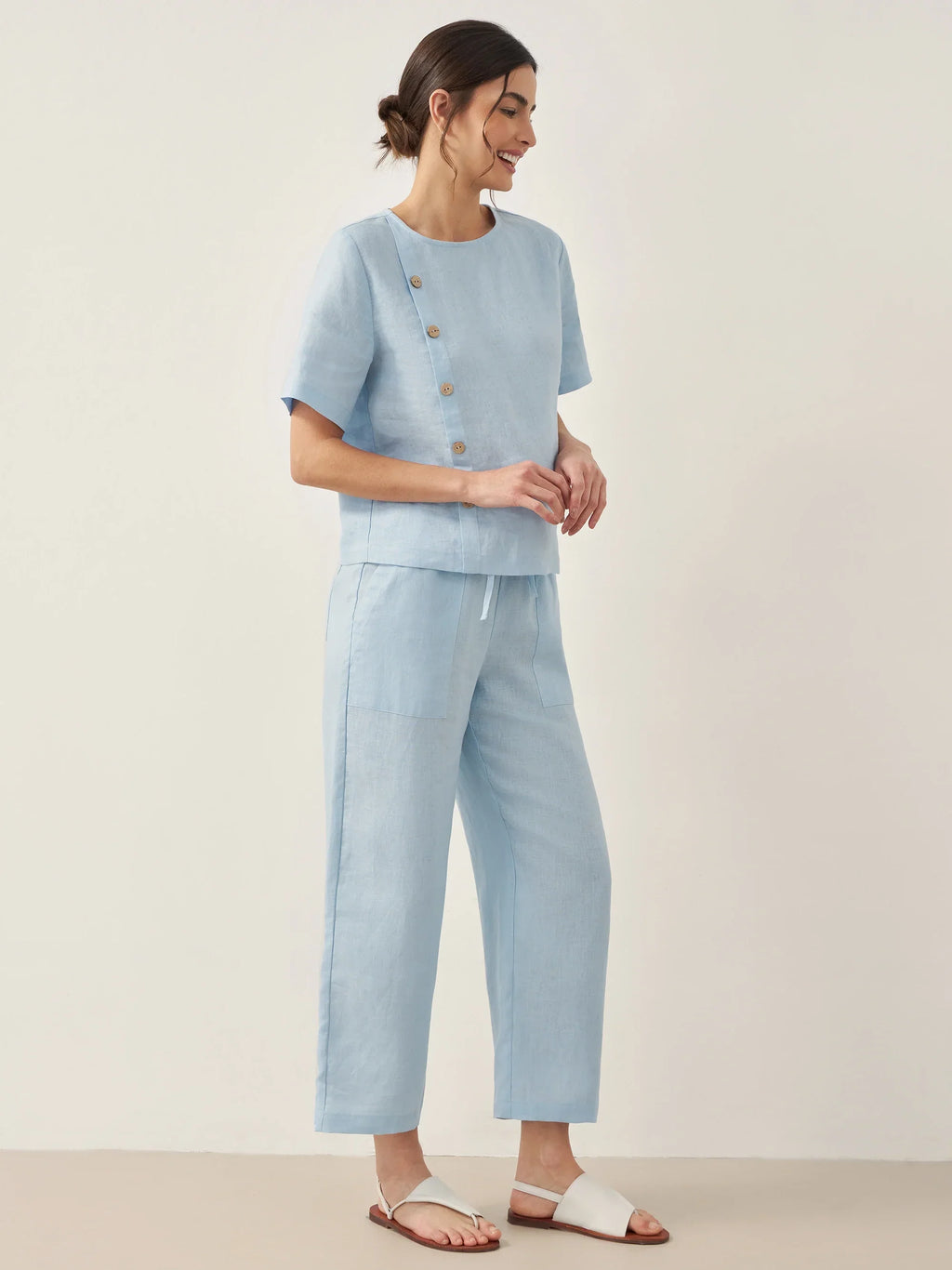 100% Linen Straight-Leg Drawstring Pants JOSIE