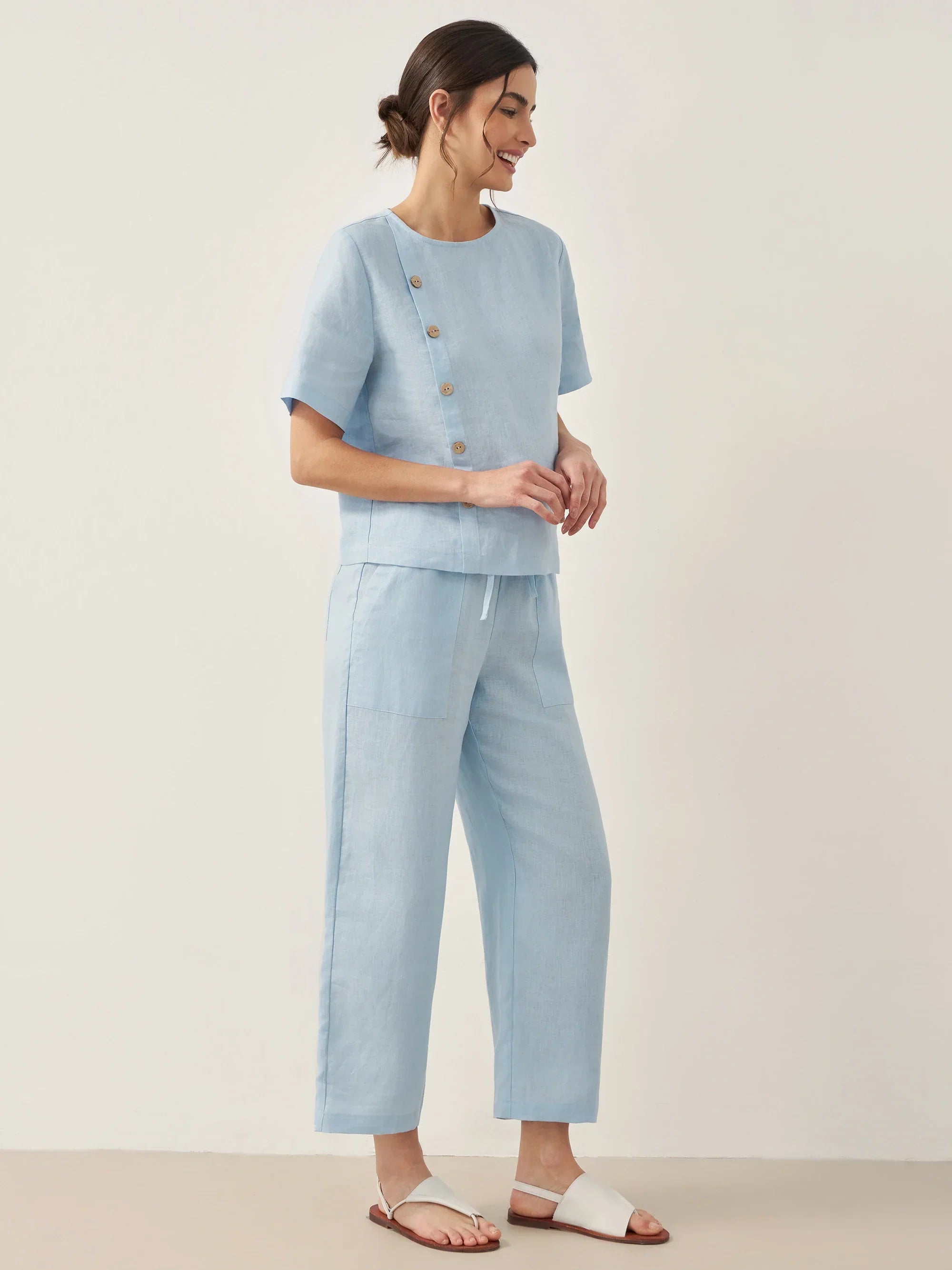 100% Linen Straight-Leg Drawstring Pants JOSIE