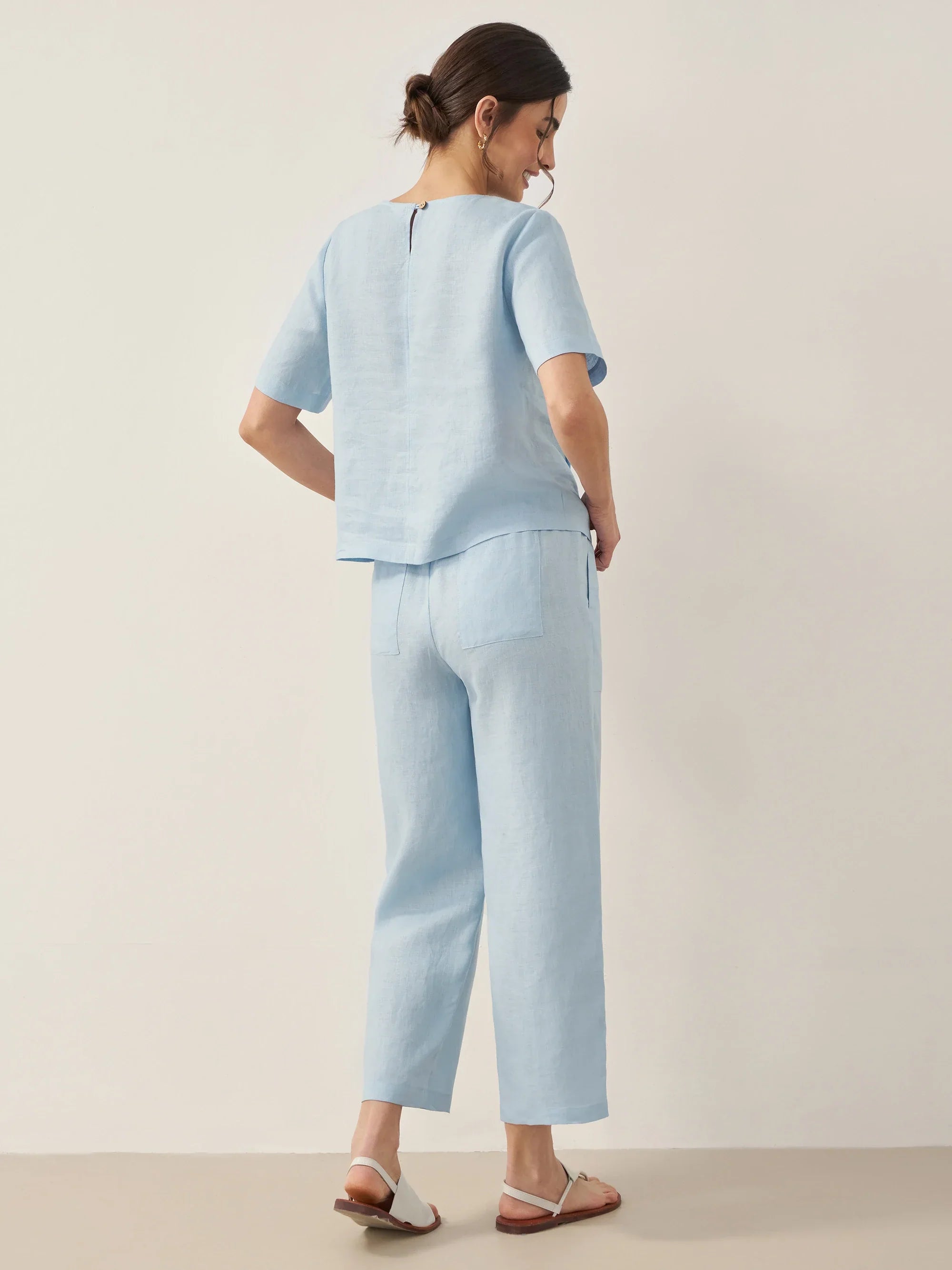 100% Linen Straight-Leg Drawstring Pants JOSIE