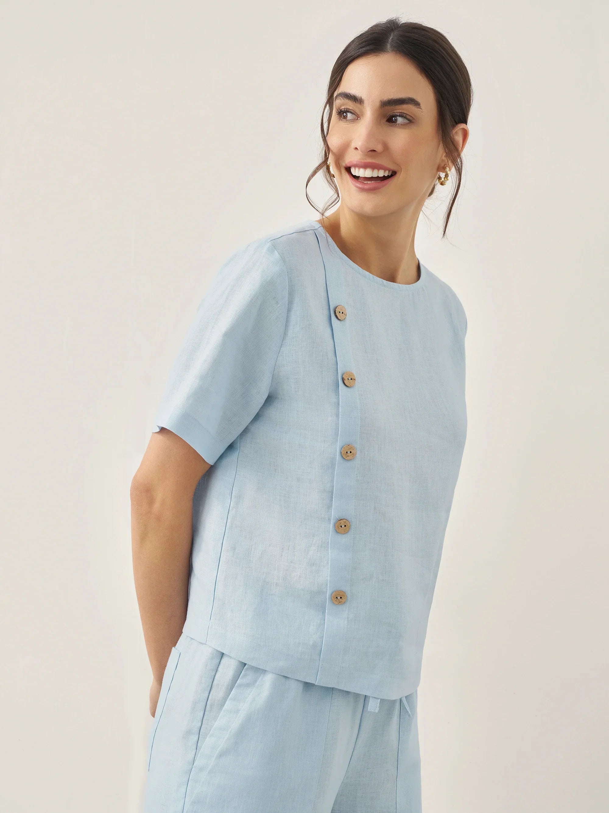 100% Linen Straight-Leg Drawstring Pants JOSIE