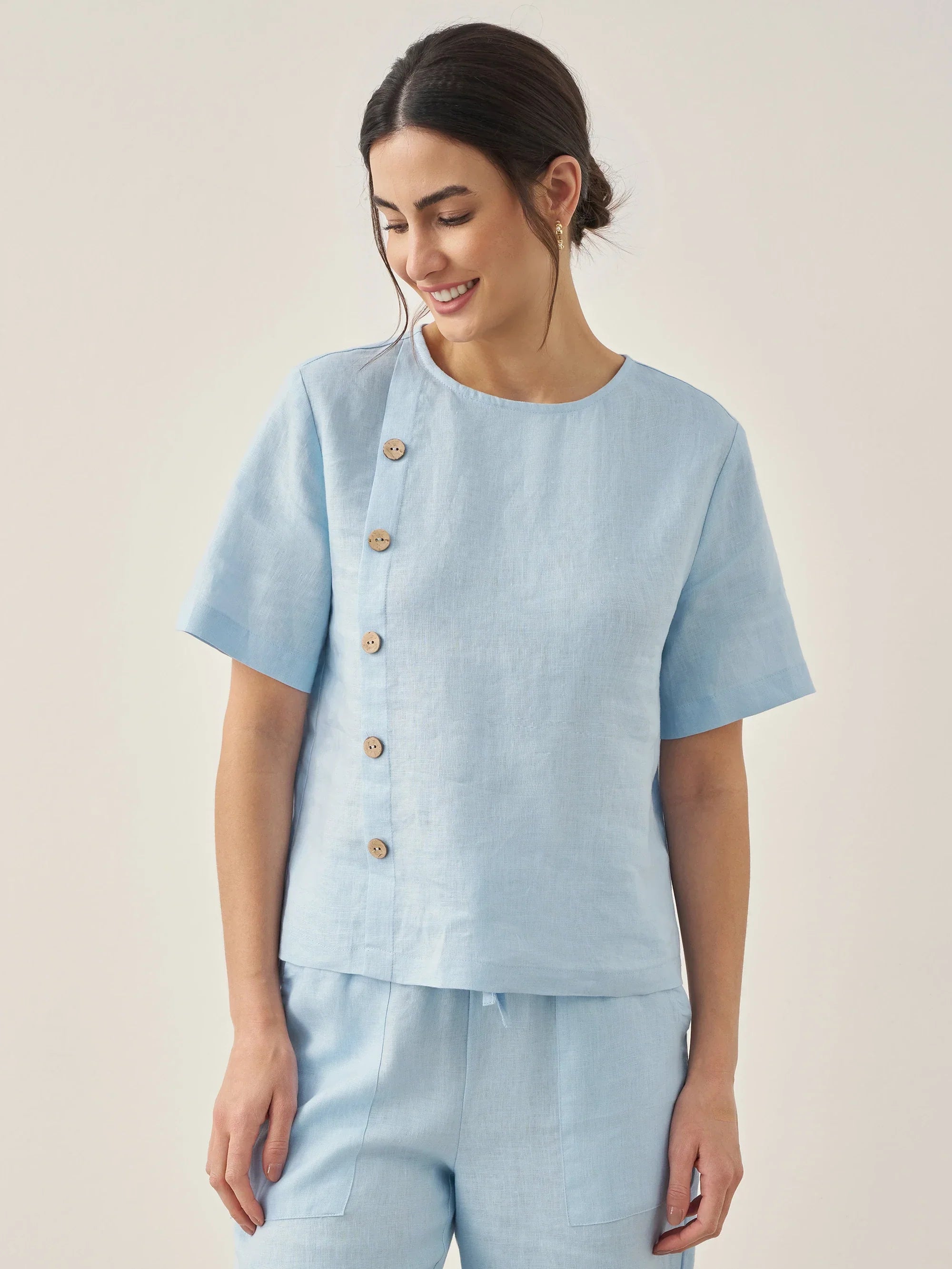 100% Linen Straight-Leg Drawstring Pants JOSIE