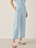 100% Linen Straight-Leg Drawstring Pants JOSIE