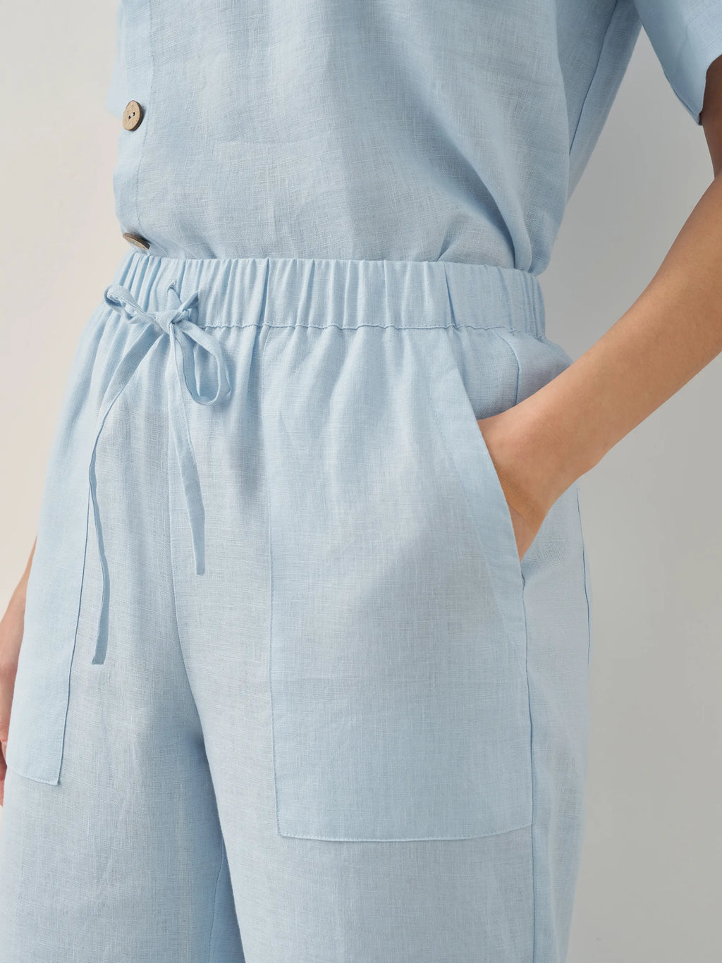 100% Linen Straight-Leg Drawstring Pants JOSIE