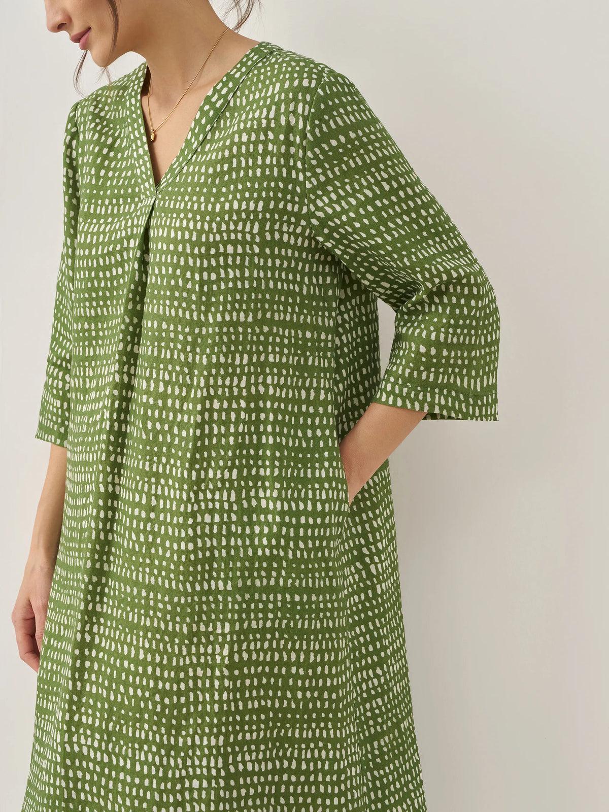 100% Linen V-Neck Dot Mini Dress LIRA