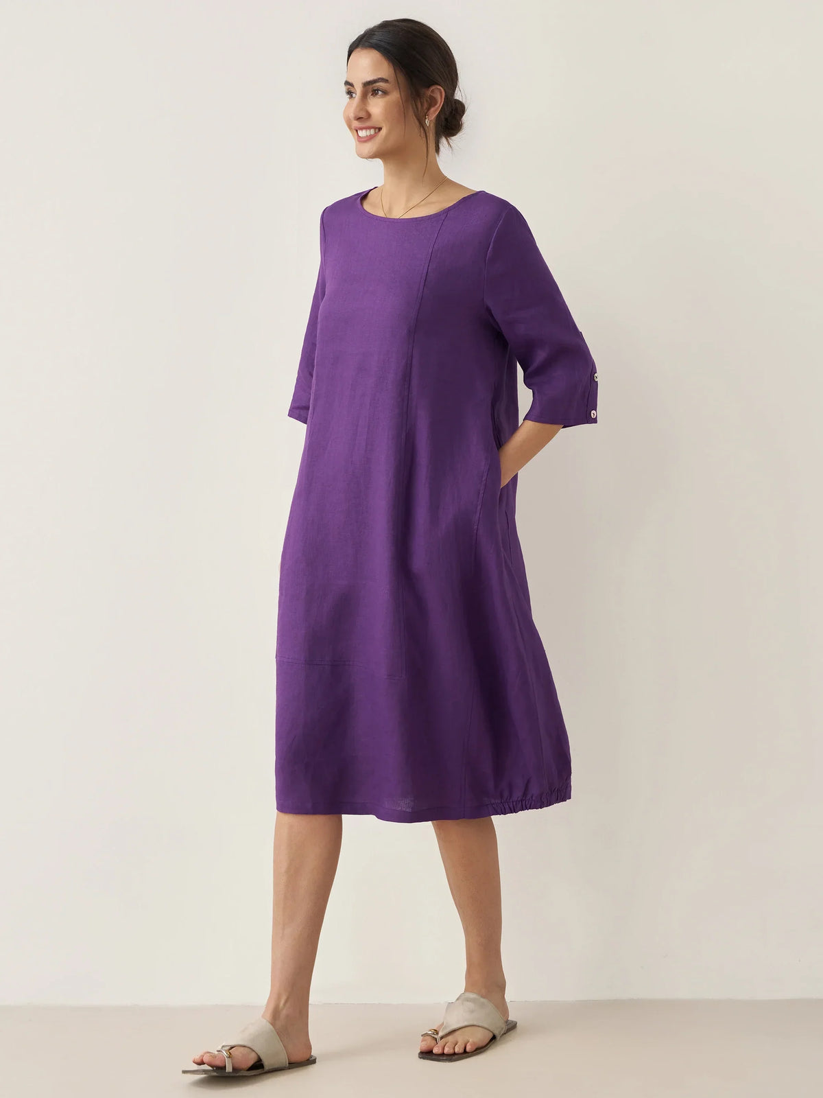 100% Linen Collarless Mid-Length Dress SOFIA