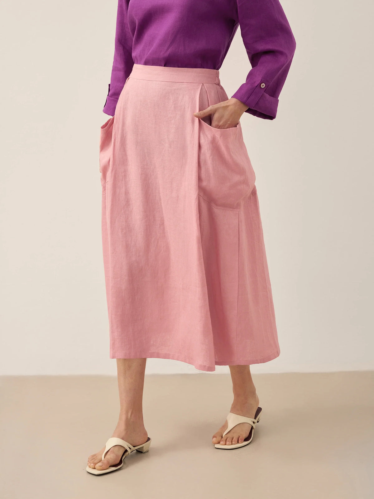 Linen-Cotton Elastic Waist Skirt MARINA