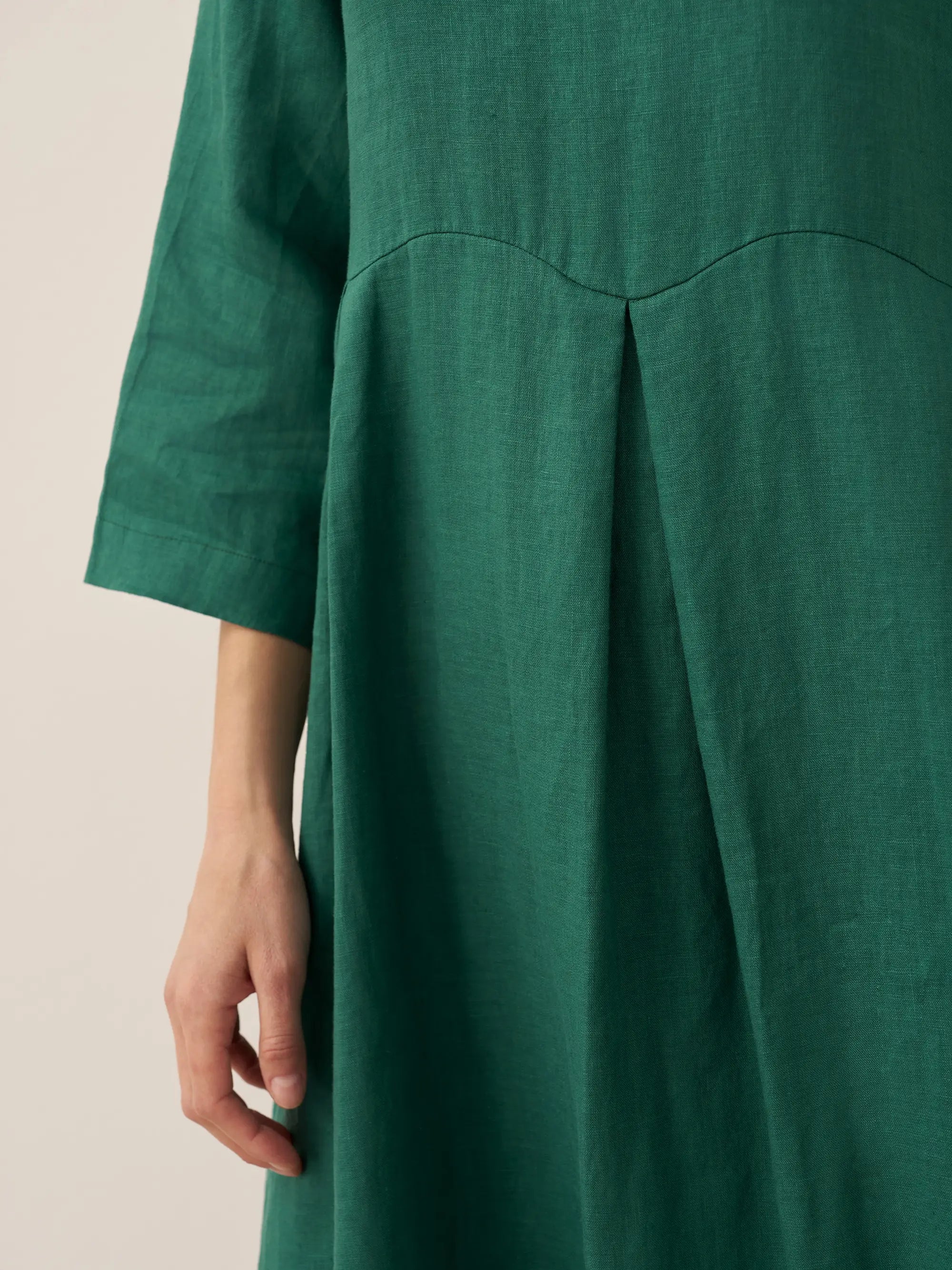 100% Linen Bateau Neck Pleated Midi Dress