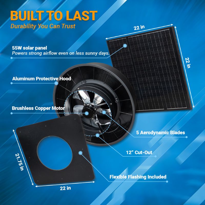 12" Solar Attic Vent Fan -55W