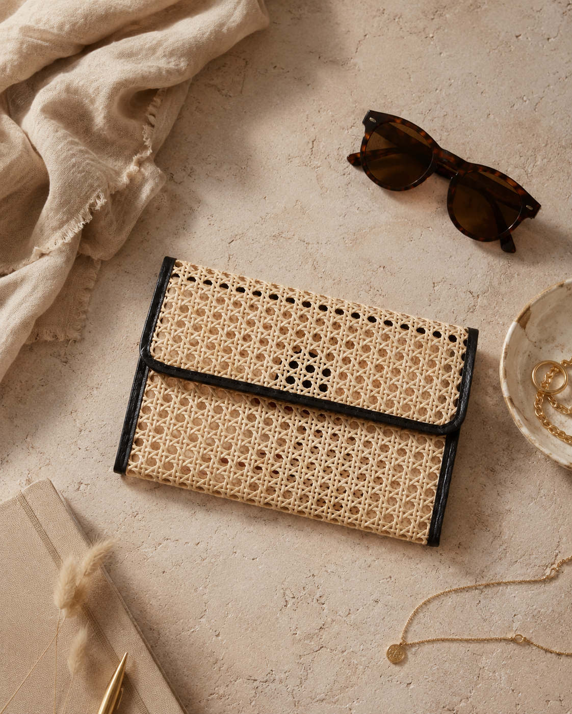 Eva Leather and Rattan Clutch