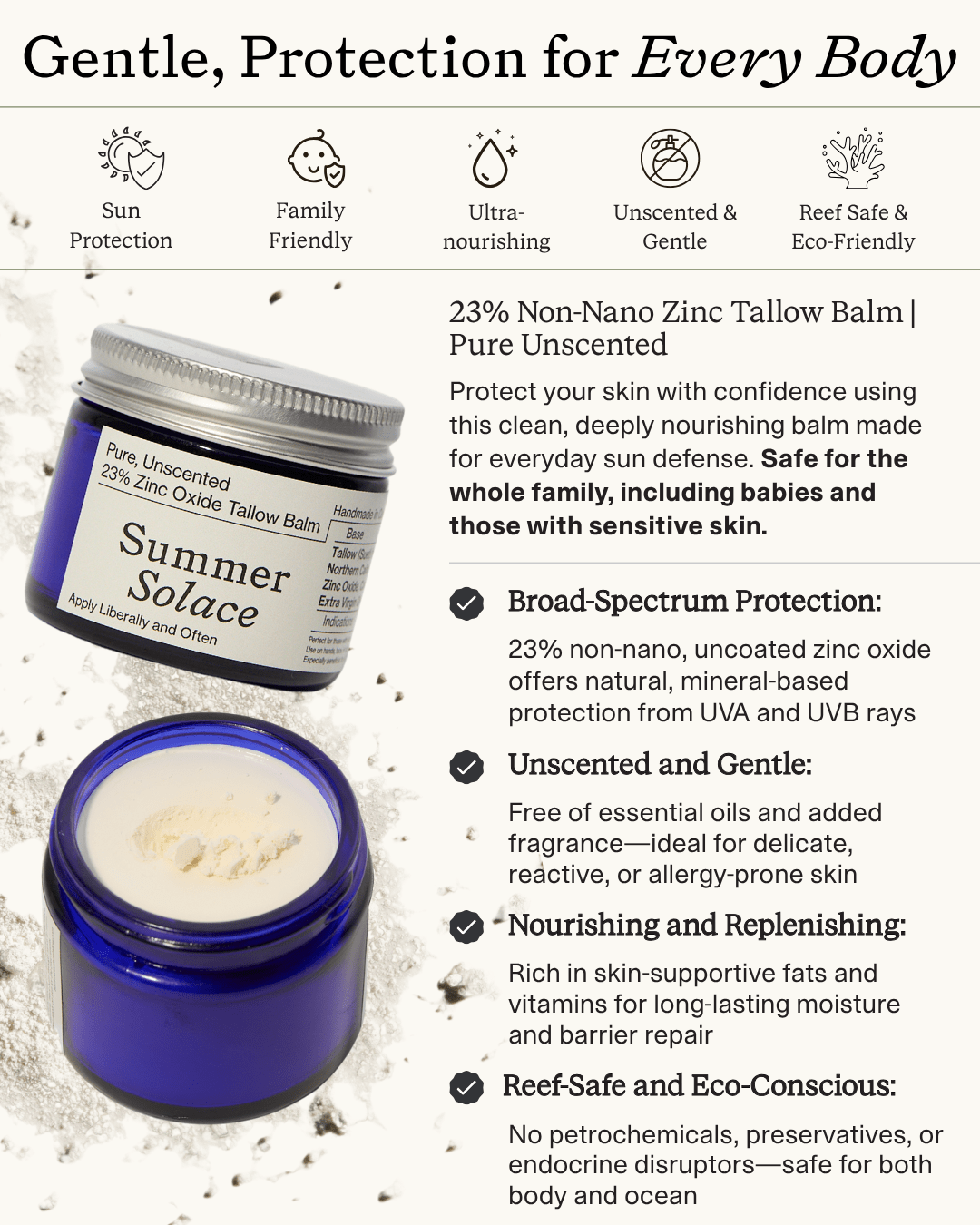 Mineral Zinc Tallow Balm | Pure Unscented | 23% Non-Nano Zinc (USP)