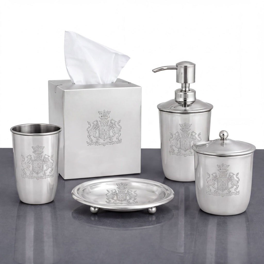 Bathroom Accessory Set - Elegant Silver Metal Bathroom Organizer Collection