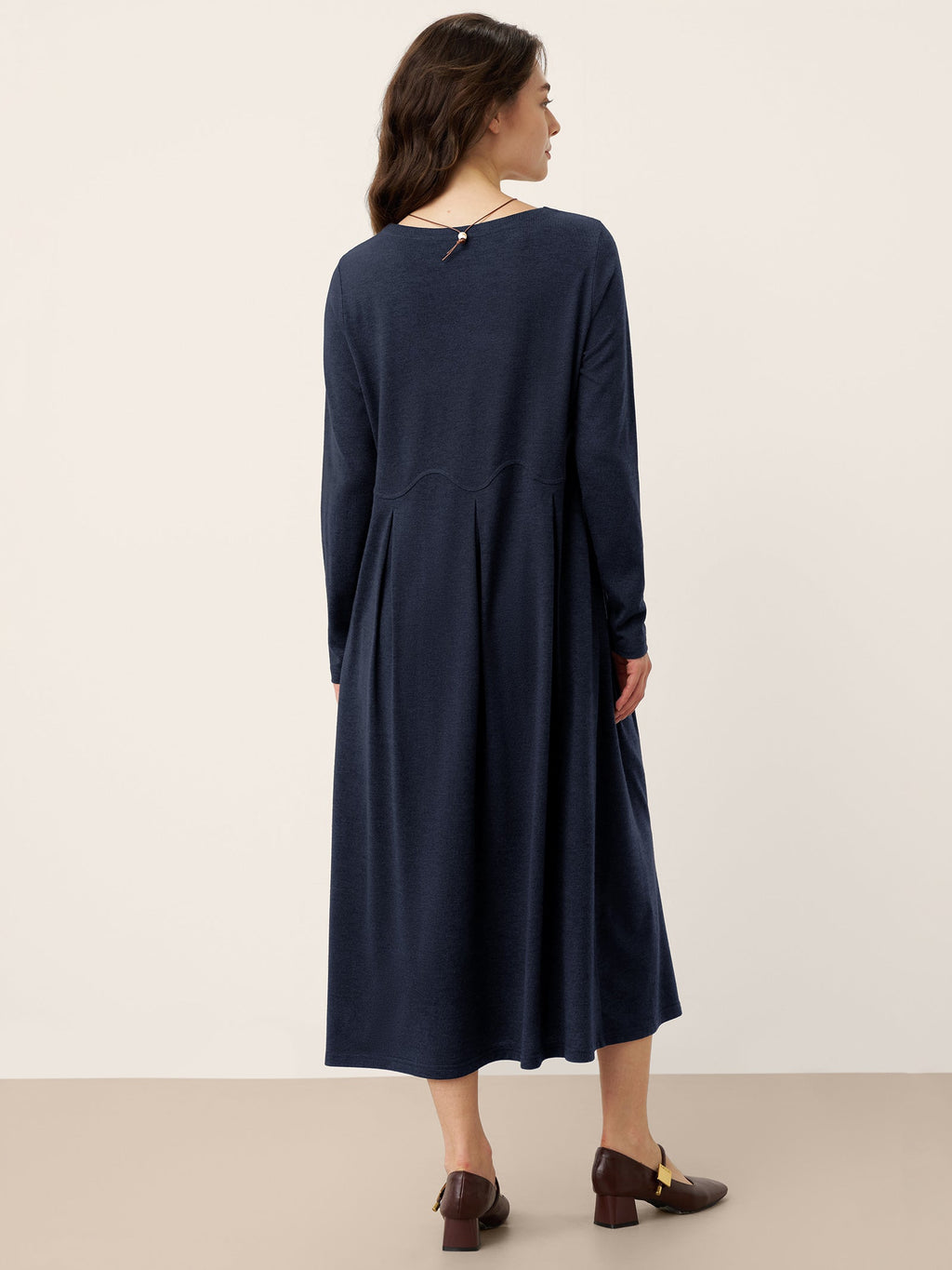 Wool Arc-Panel Sculpted Pleats Midi Dress CALISTA
