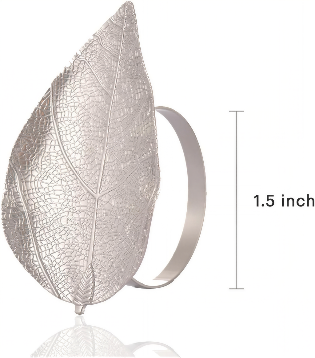 Silver Leaf Napkin Rings – Elegant Decorative Table Setting Rings in Rust-Resistant Alloy
