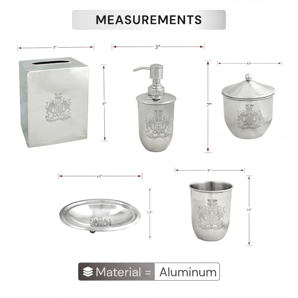 Bathroom Set – Durkee, 5 Piece Silver