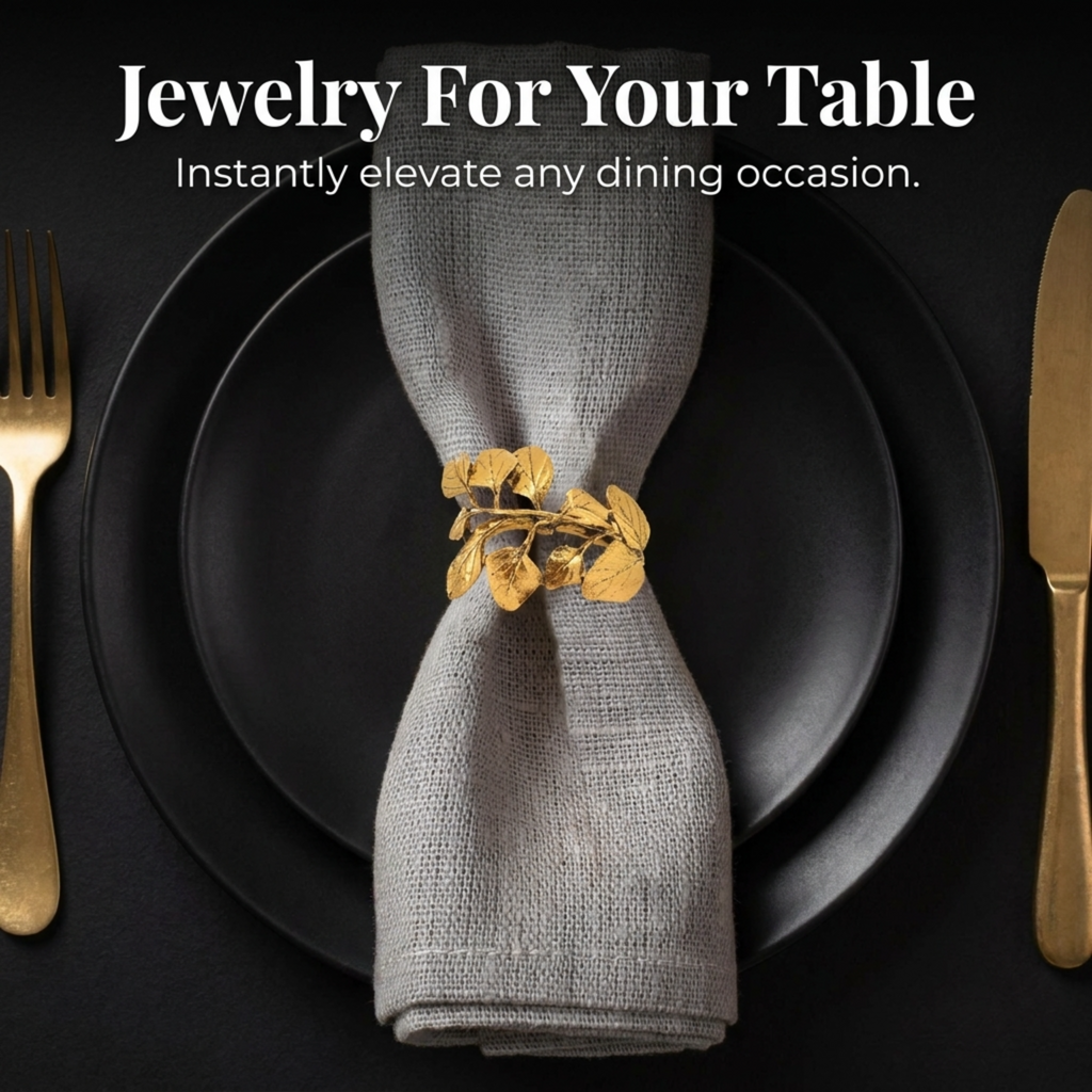 Gold Leaf Napkin Rings – Elegant Leaf Design Napkin Buckles for Table Decor