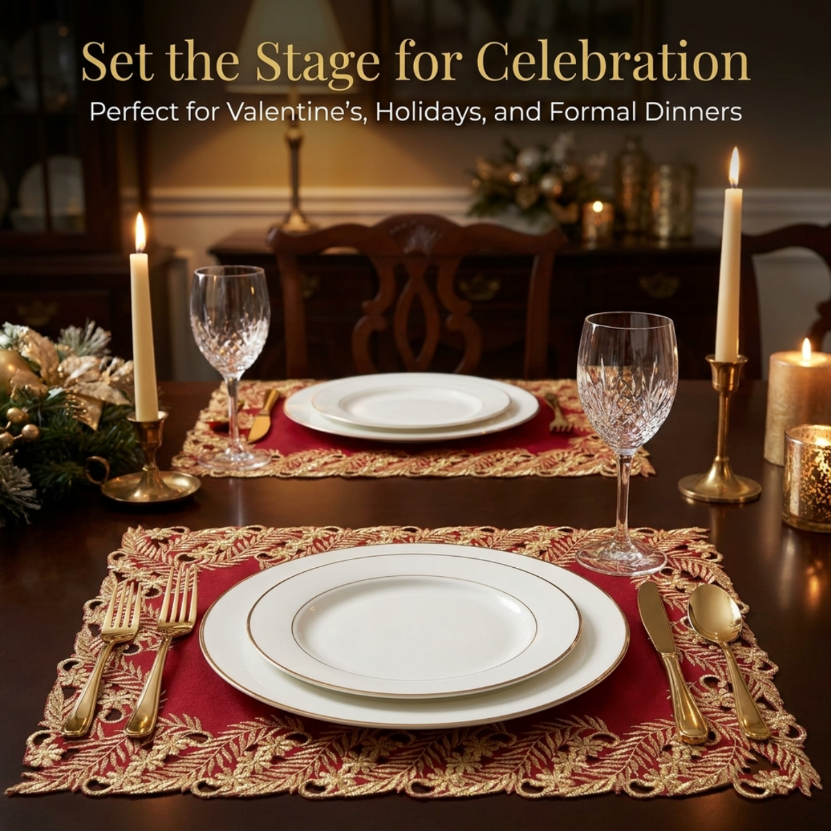 Burgundy Gold Placemats – Wine Grace, 12x18 Inch