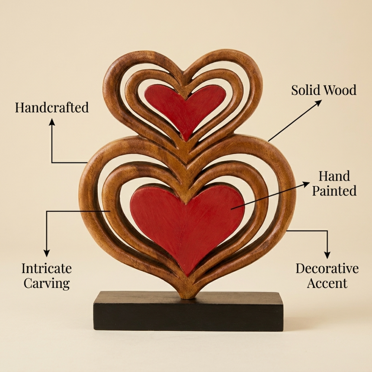 Wooden Heart Sculpture – Twin Souls, Acacia Wood