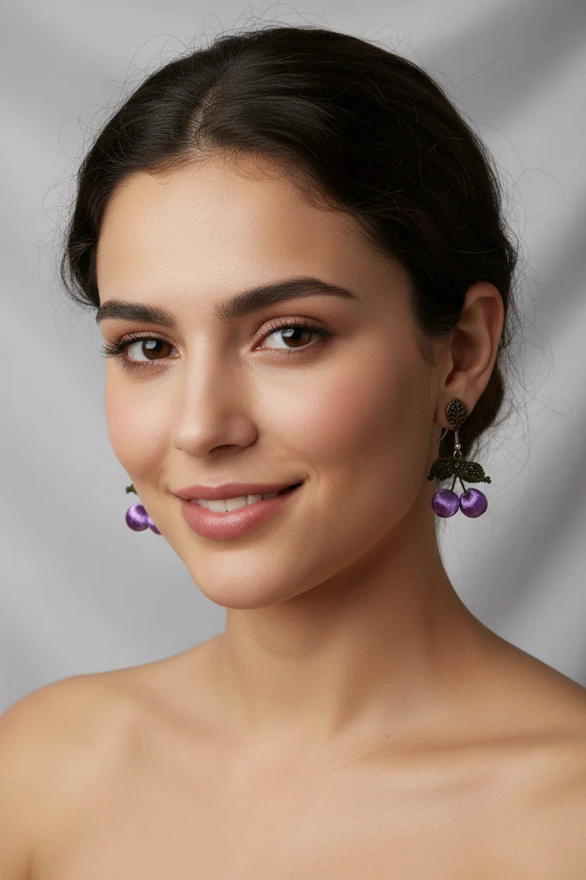 Handmade Cherry Oya Needle Lace Earrings for Women – Boho Style