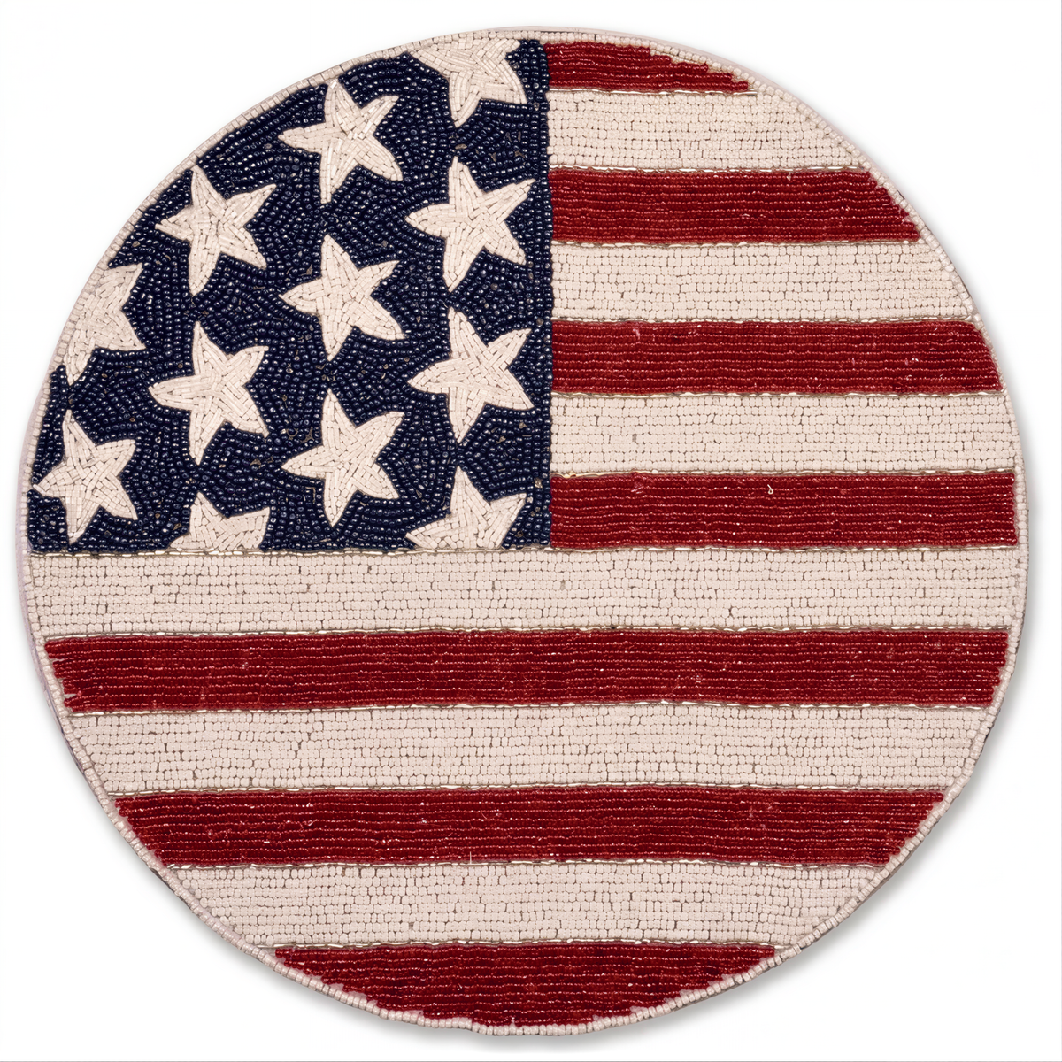 USA Flag Placemats – Round Beaded Placemats with Satin Backing | Handmade Table Decor