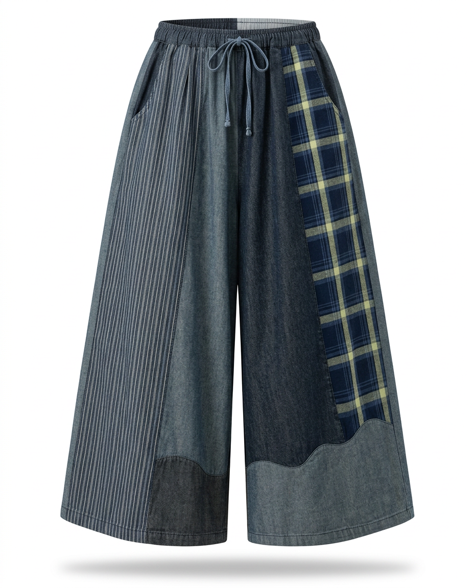 Unique Patchwork Wide Leg Trousers