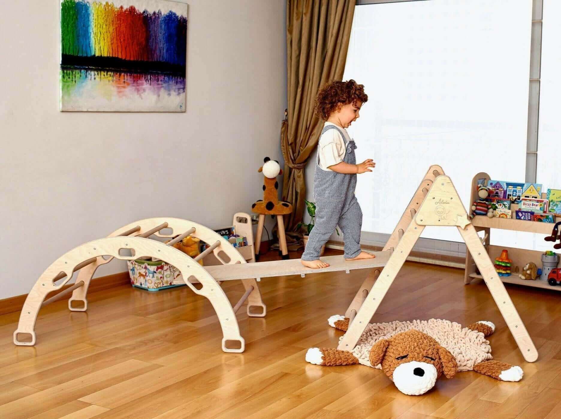 Montessori Climbing Set / Pikler Triangle, Climbing Arch & Ramp / 3 Pieces Set