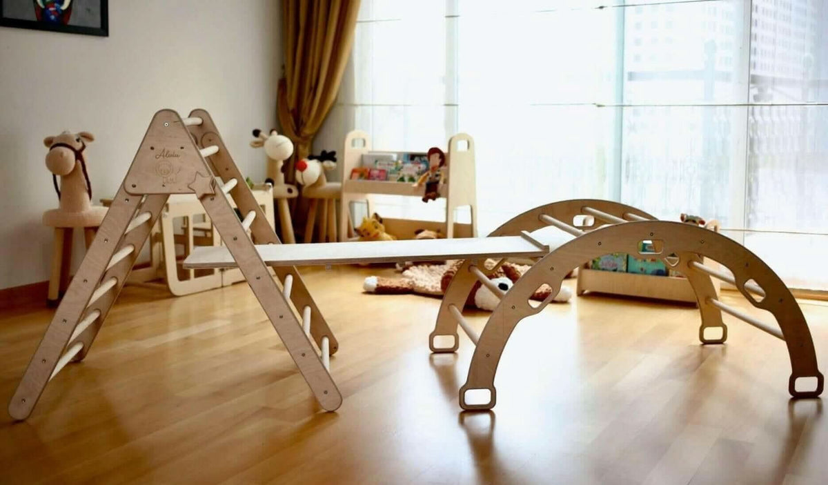 Montessori Climbing Set / Pikler Triangle, Climbing Arch & Ramp / 3 Pieces Set