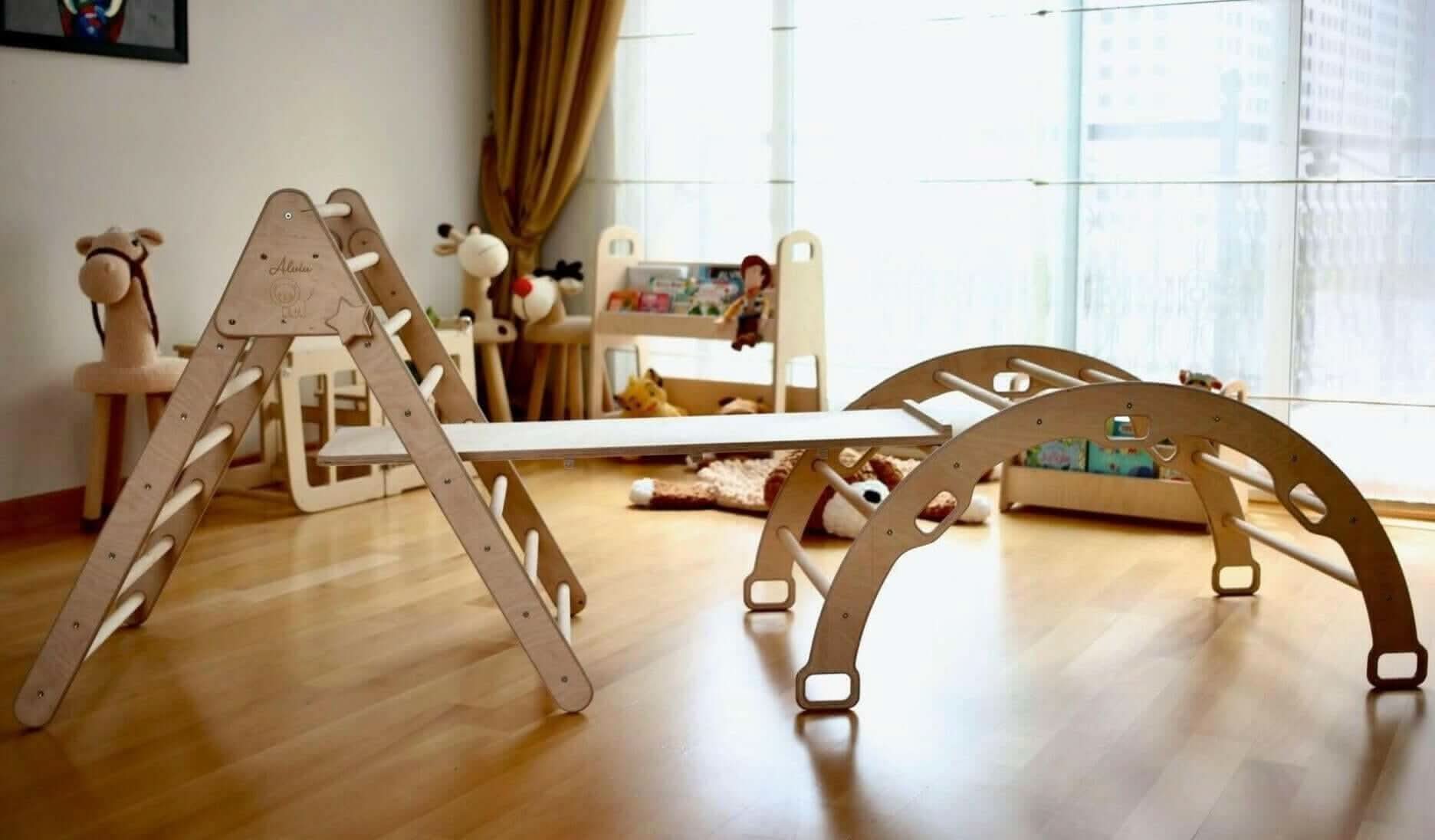 Montessori Climbing Set / Pikler Triangle, Climbing Arch & Ramp / 3 Pieces Set