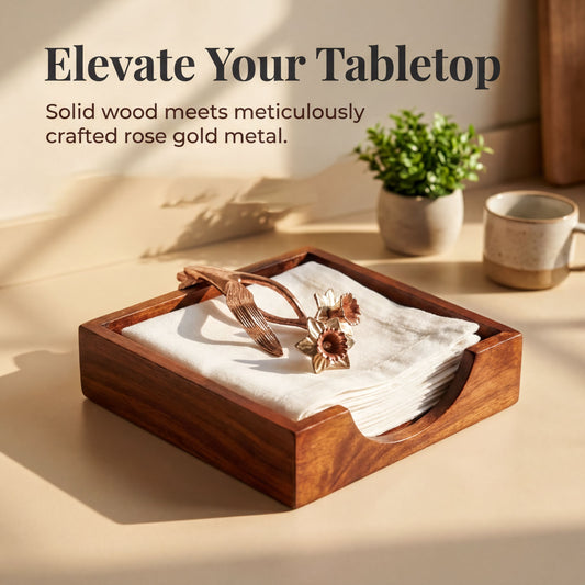 Wooden Napkin Holder – Rose Gold Finish