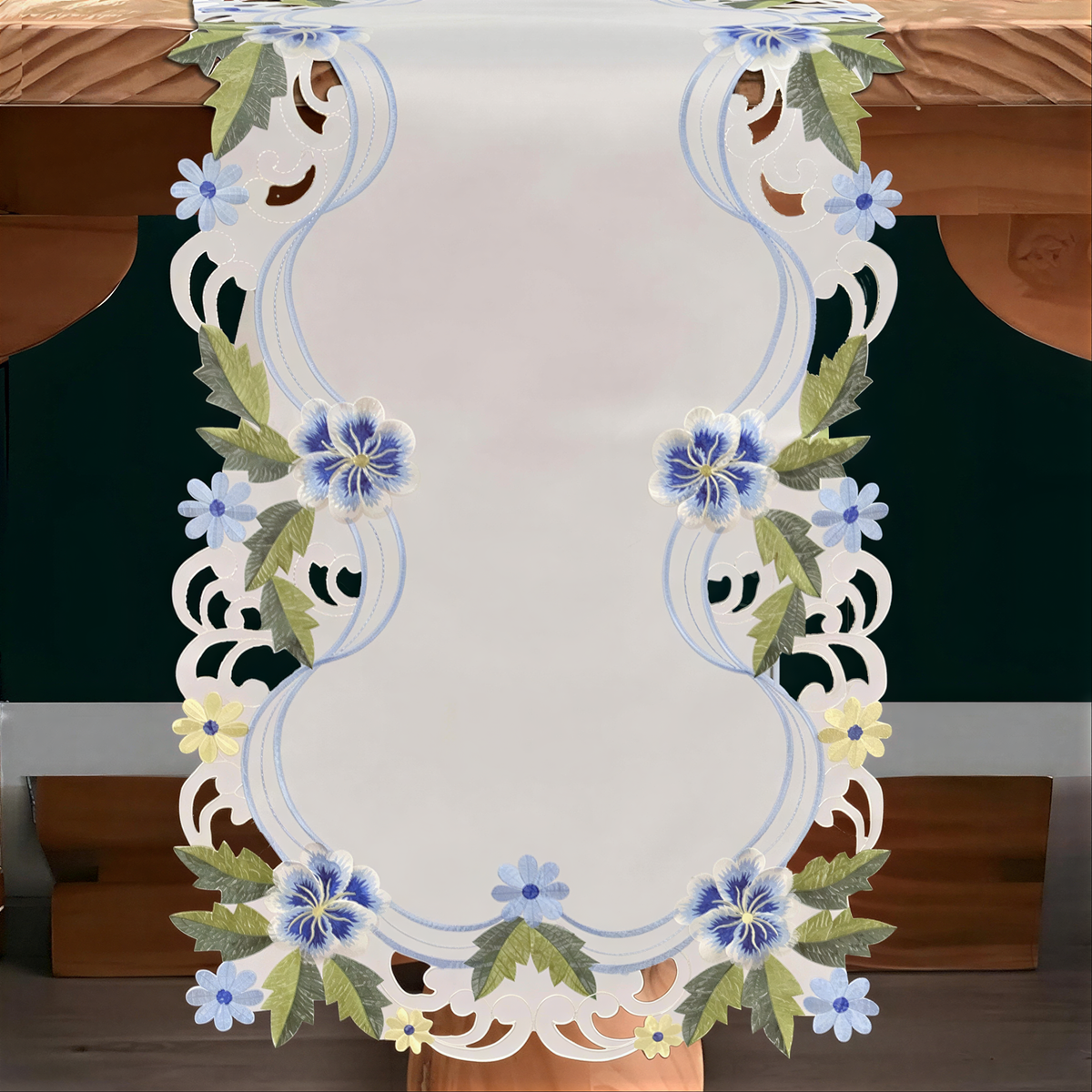 Blue Green Lace Runner – Eternal Grace, 14x108 Inch
