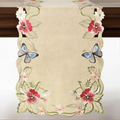 Beige Table Runner – Rustic Embroidered Dining Table Protector 14x108 Inch