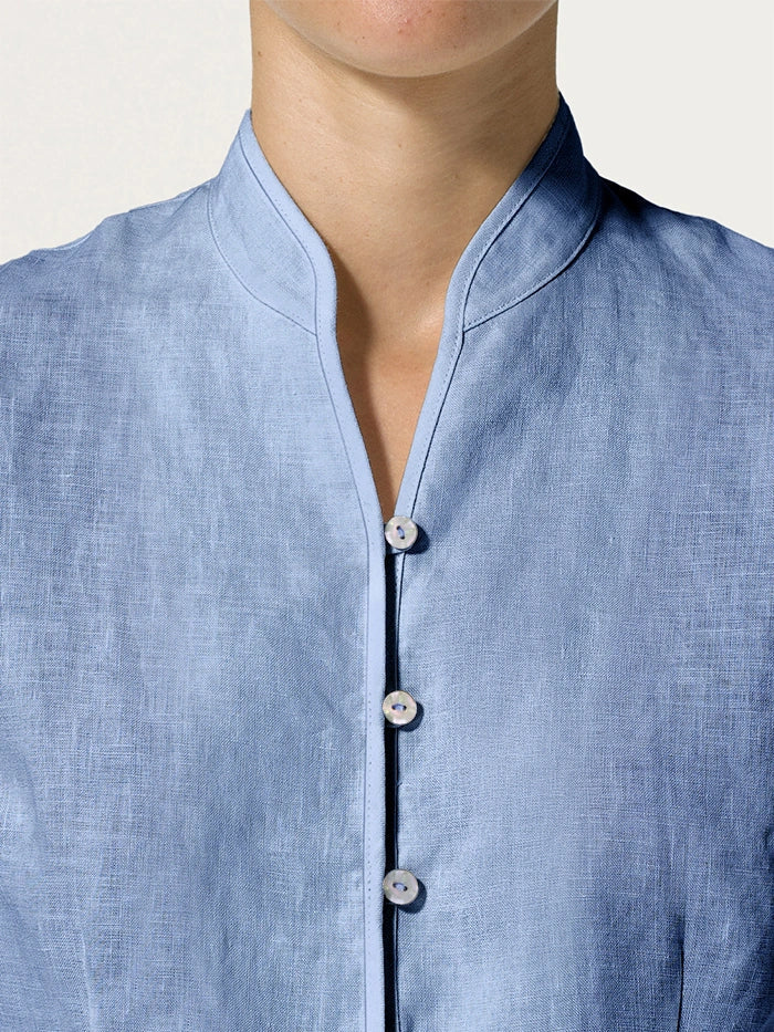 100% Linen Stand-Collar Half-Sleeve Fitted Jacket AMELIA