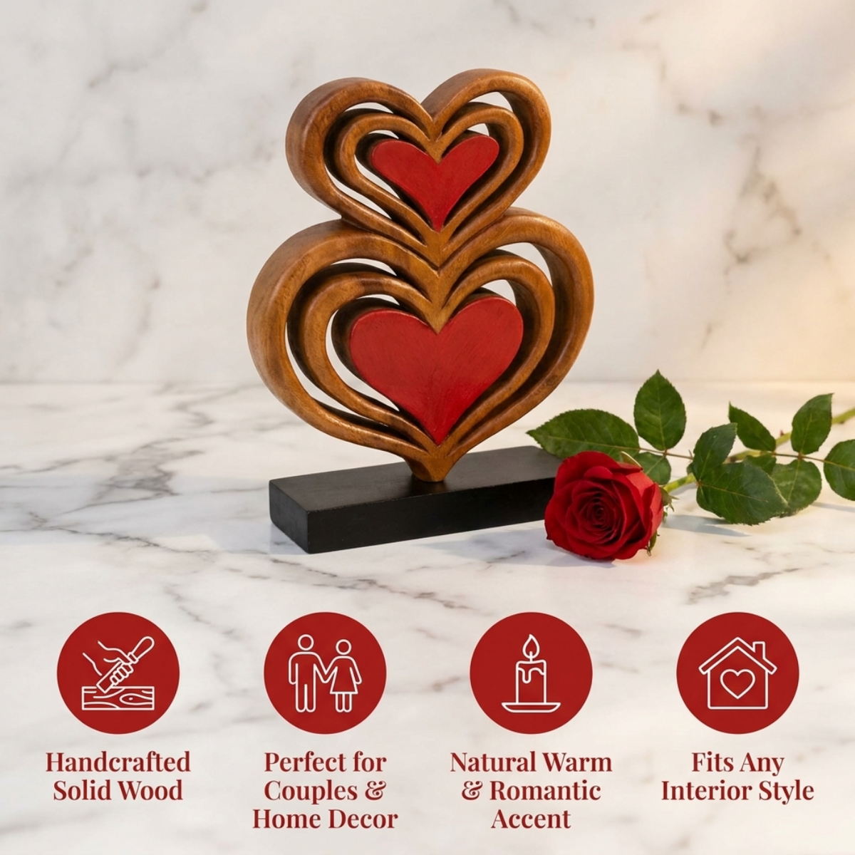 Wooden Heart Sculpture – Twin Souls, Acacia Wood