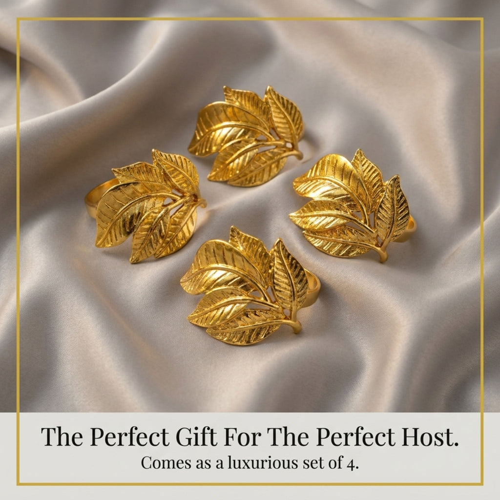 Gold Leaf Napkin Rings – Elegant Table Decor Rings | Durable Metal Set