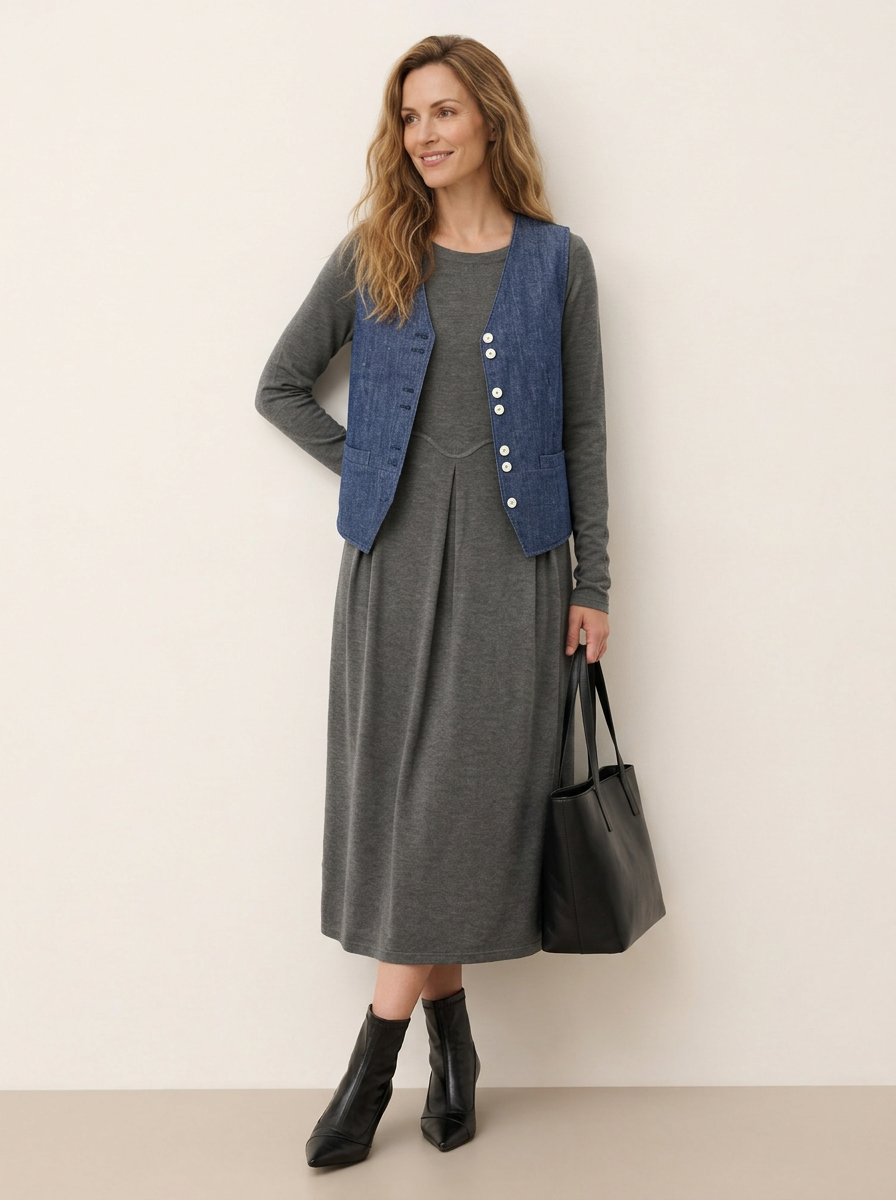 Wool Arc-Panel Sculpted Pleats Midi Dress CALISTA