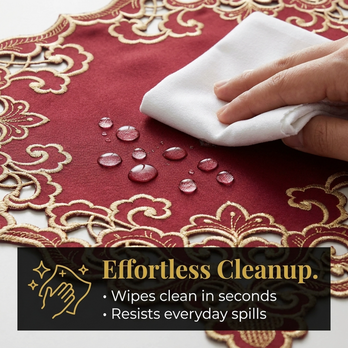 Burgundy Gold Placemats – Crimson Glow, 12x18 Inch