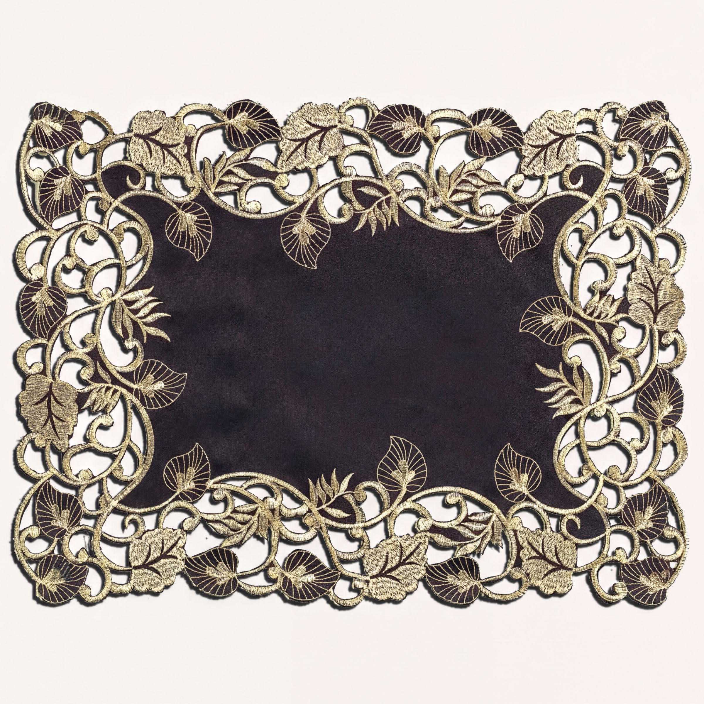 Black Gold Placemats – Rustic Table Placemats 12x18 Inch Embroidered Dining Mats
