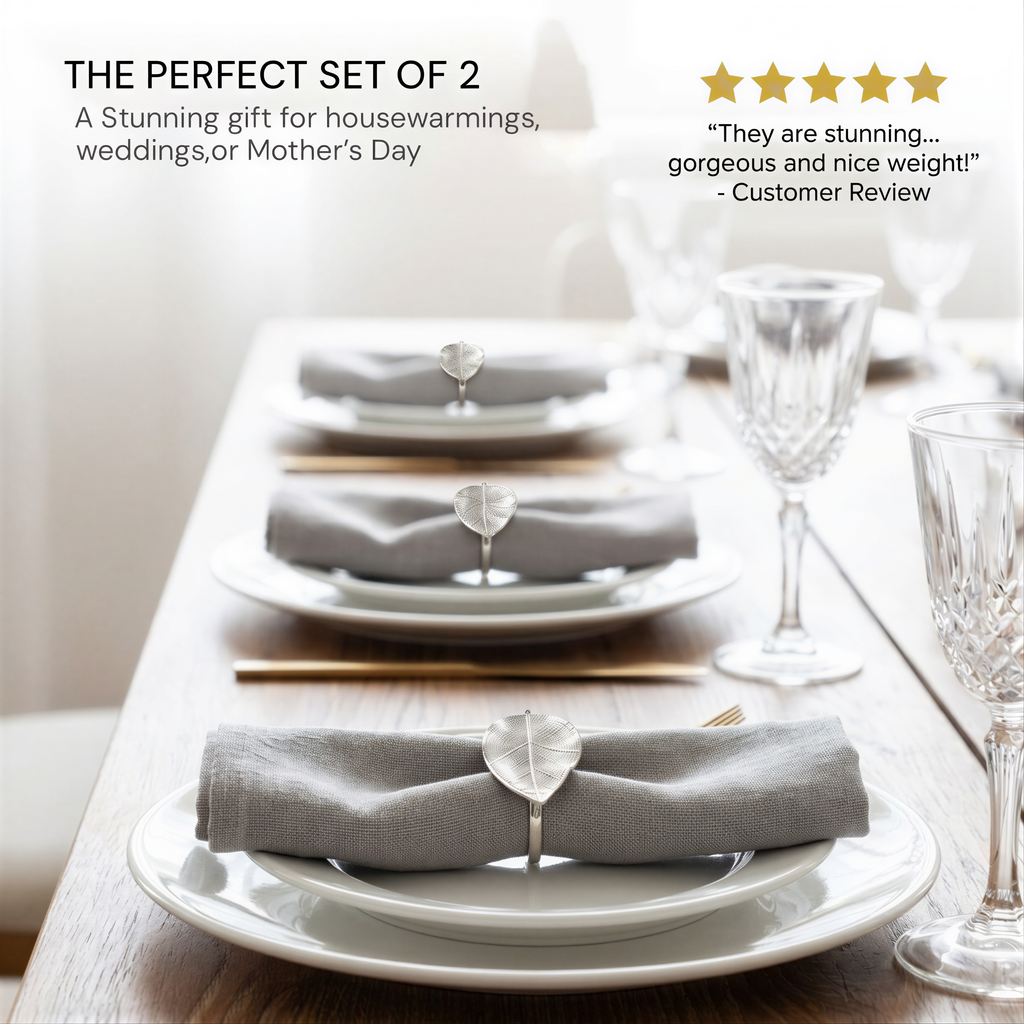 Silver Leaf Napkin Rings – Elegant Decorative Table Setting Rings in Rust-Resistant Alloy