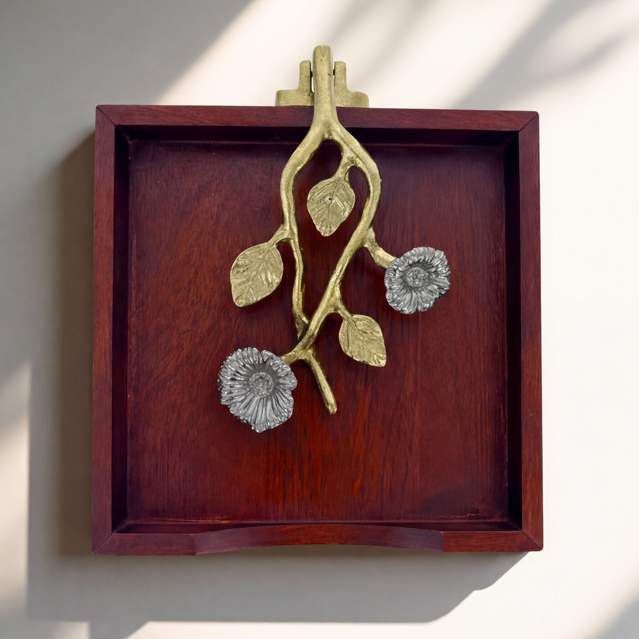Wooden Napkin Holder – Decorative Metal Arm | Silver Gold Ornament, Weighted Pivot