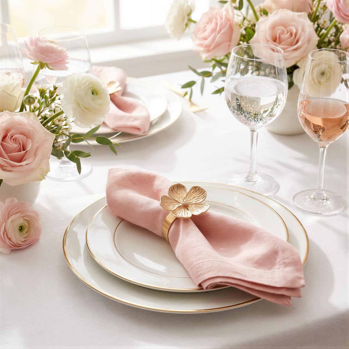 Gold Floral Napkin Rings – Golden Elegance