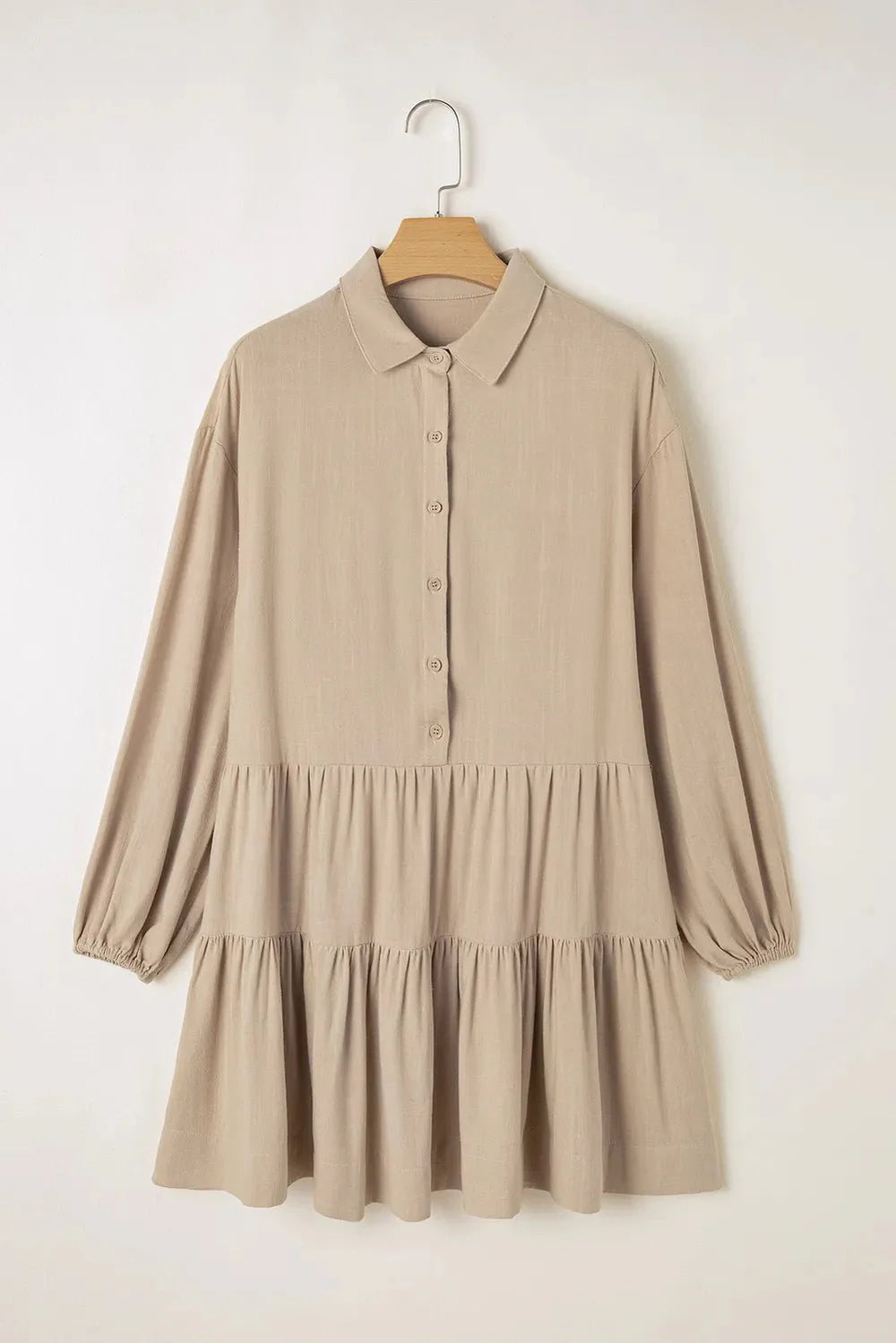Tiered Balloon Sleeve Dress with Collared Neck Design