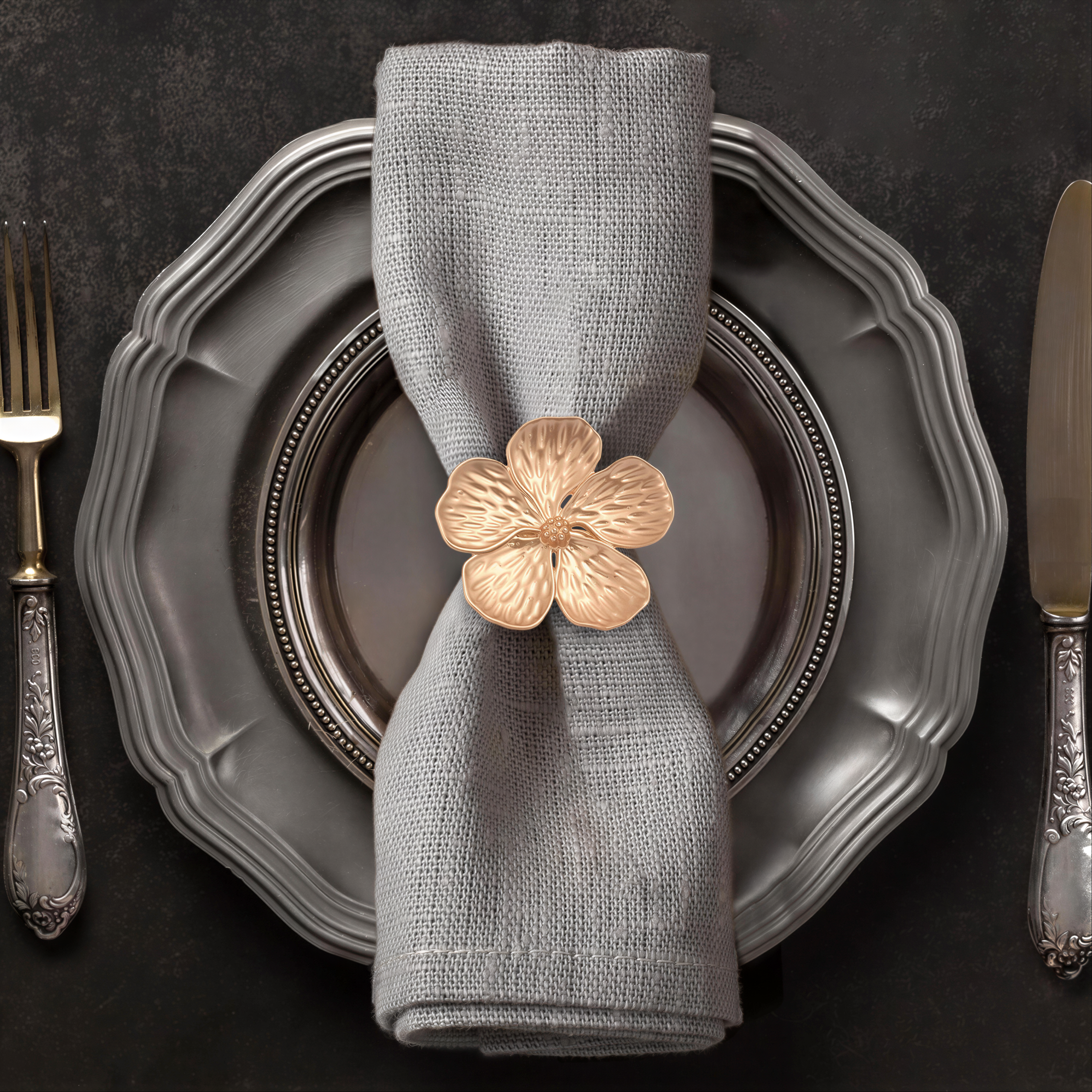 Gold Floral Napkin Rings – Elegant Metal Table Decor Rings for Dining