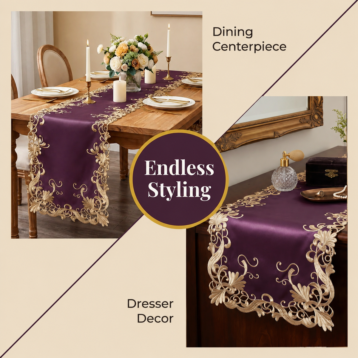 Purple Table Runner – Petal Amethyst, 14x108 Inch