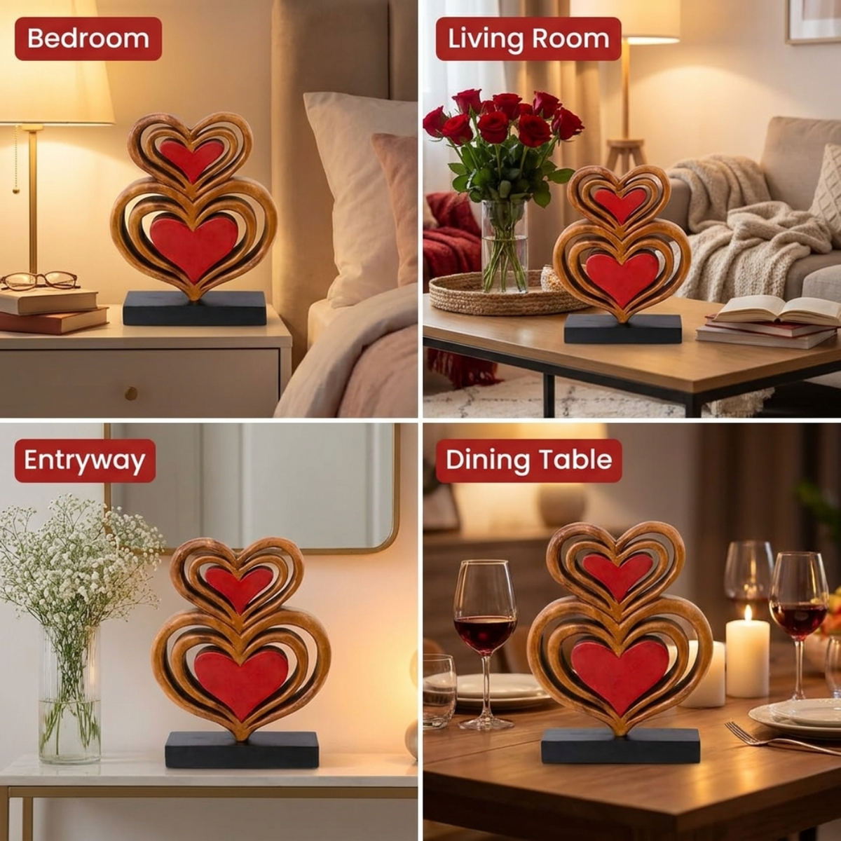 Wooden Heart Sculpture – Twin Souls, Acacia Wood