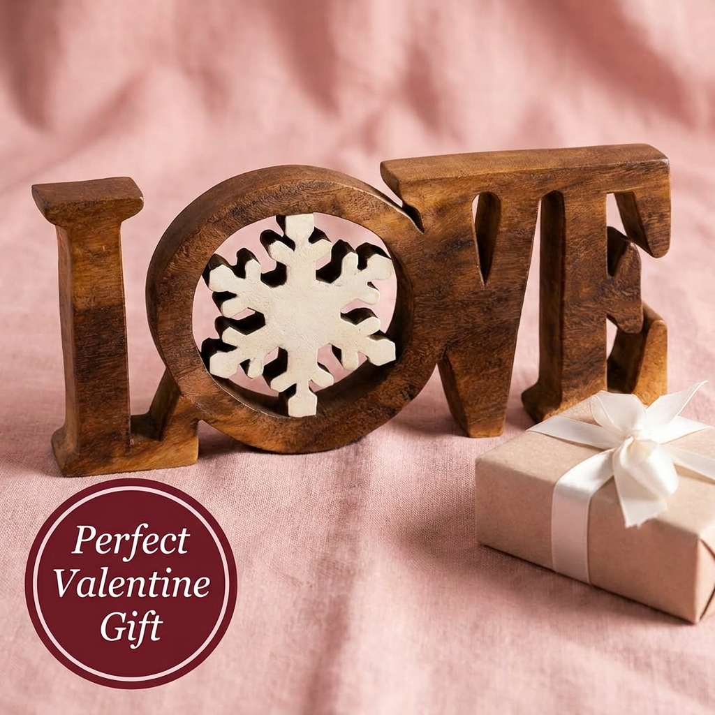 Handmade Wooden Sculpture – Love Word Sign | Solid Acacia Wood Decor