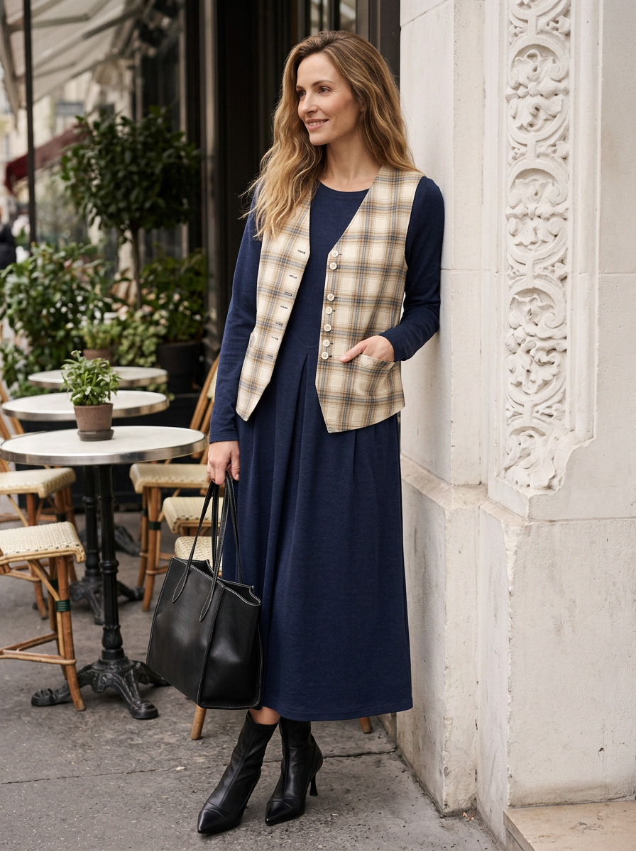 Wool Arc-Panel Sculpted Pleats Midi Dress CALISTA