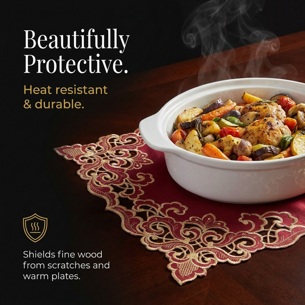 Burgundy Gold Placemats – Crimson Glow, 12x18 Inch