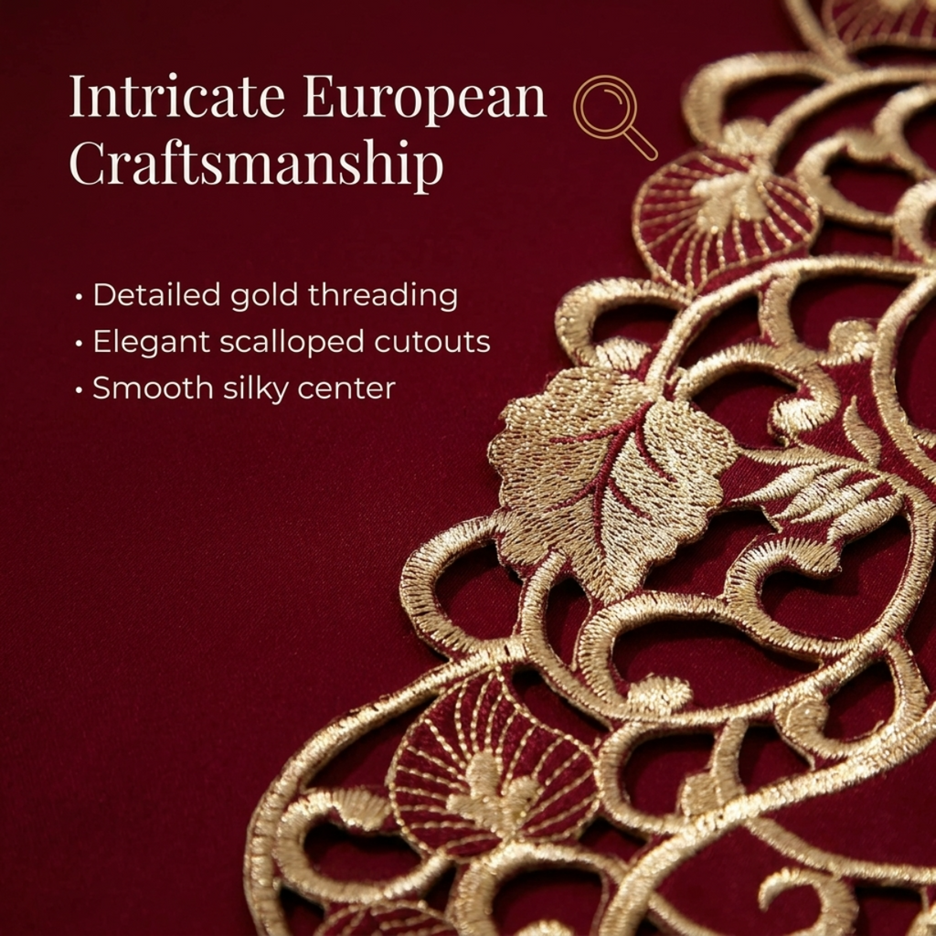 Burgundy Gold Placemats – Rustic Embroidered Table Mats for Dining Decor 12x18 Inch