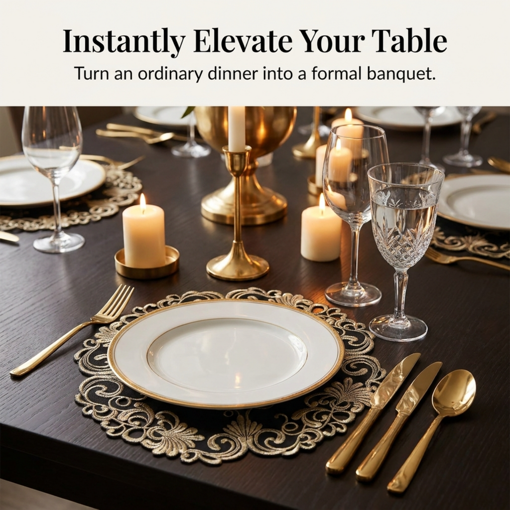 Black Gold Table Doilies – 15 Inch Decorative Doilies | Chantelle Collection