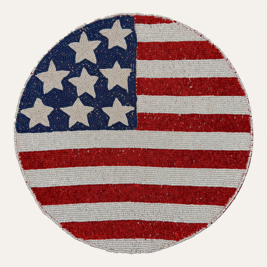 USA Flag Placemats – Round Beaded Placemats with Satin Backing | Handmade Table Decor