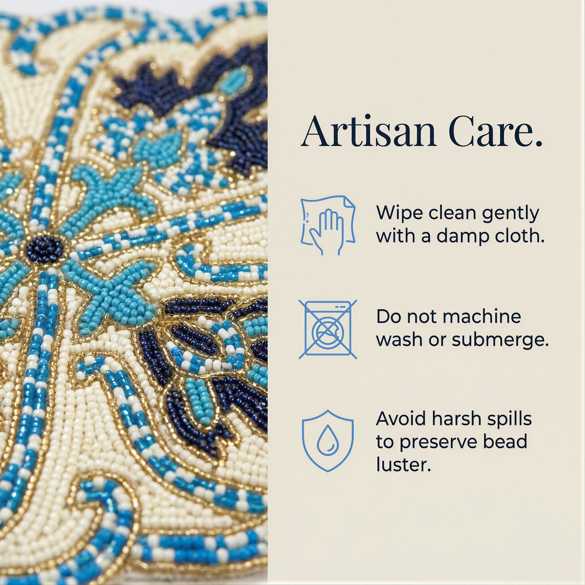 Beaded Table Runner – Blue White, 36x13 Inch